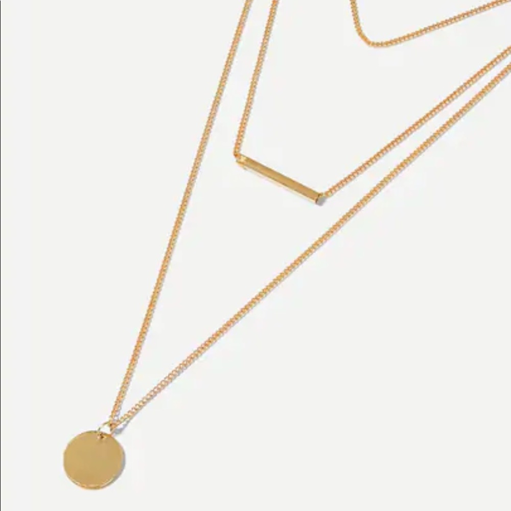 LAST ONE Gold Circle Pendant Triple Layer Necklace - Picture 2 of 5